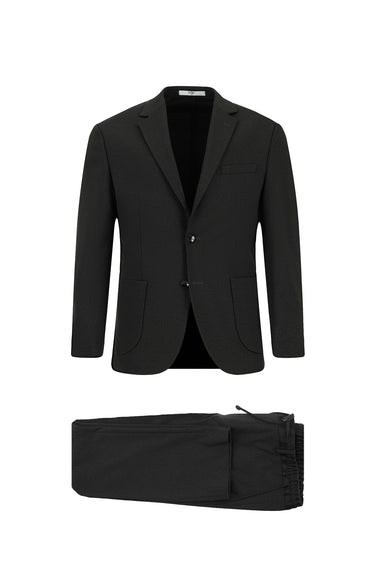 Siyah Regular Fit Desenli Beli Lastikli İpli Takım Elbise