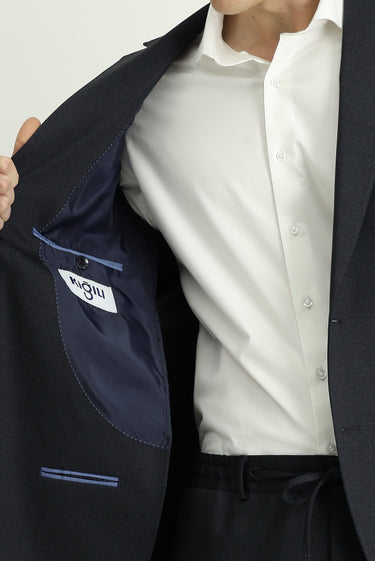 Orta Lacivert Regular Fit Desenli Beli Lastikli İpli Takım Elbise