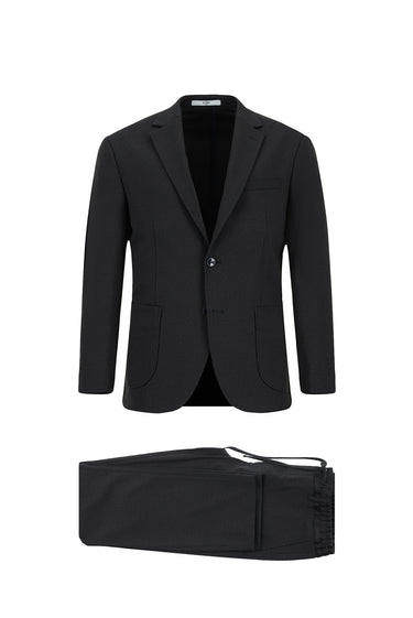 Koyu Lacivert Regular Fit Desenli Beli Lastikli İpli Takım Elbise