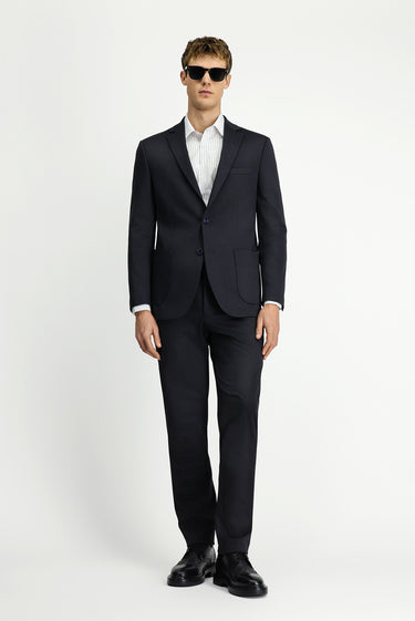 Siyah Lacivert Regular Fit Desenli Beli Lastikli İpli Takım Elbise