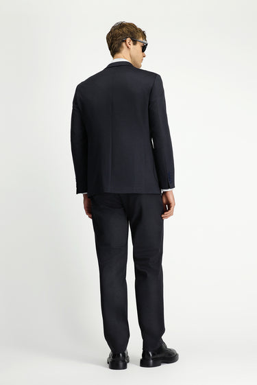 Siyah Lacivert Regular Fit Desenli Beli Lastikli İpli Takım Elbise