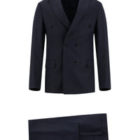 Black Navy 7 Drop Super Slim Fit Extra Narrow Cut Patterned Double Breasted Suit