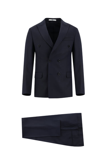 Siyah Lacivert Super Slim Fit Ekstra Dar Kesim Fit Kruvaze Desenli Takım Elbise