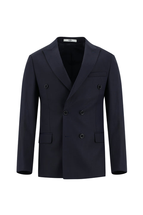 Black Navy 7 Drop Super Slim Fit Extra Narrow Cut Patterned Double Breasted Suit