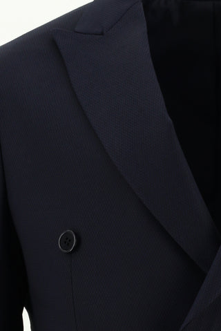 Siyah Lacivert 7 Drop Super Slim Fit Eksra Dar Kesim Fit Kruvaze Desenli Takım Elbise