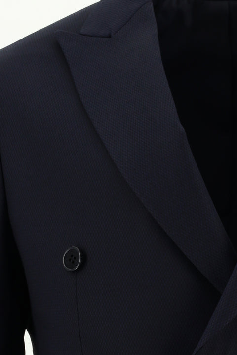 Black Navy 7 Drop Super Slim Fit Extra Narrow Cut Patterned Double Breasted Suit