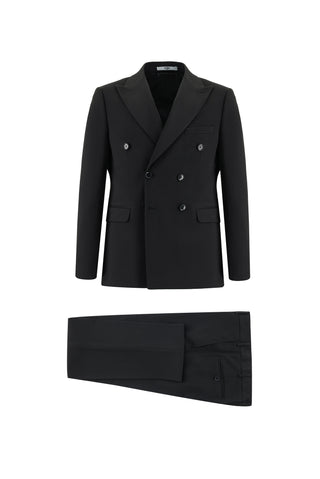 Siyah 7 Drop Slim Fit Dar Kesim Kruvaze Takım Elbise