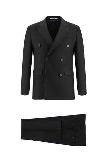 Siyah Slim Fit Dar Kesim Desenli Kruvaze Takım Elbise