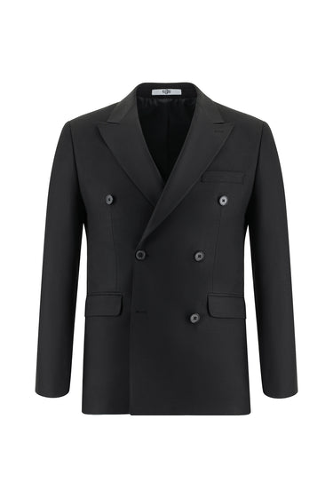 Siyah Slim Fit Dar Kesim Desenli Kruvaze Takım Elbise