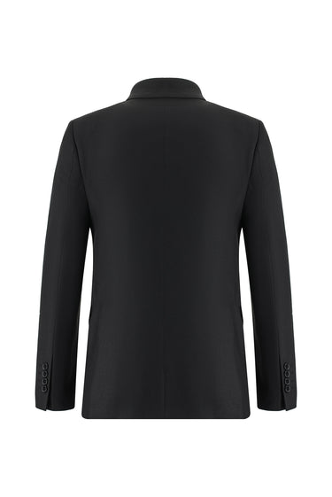 Siyah Slim Fit Dar Kesim Desenli Kruvaze Takım Elbise