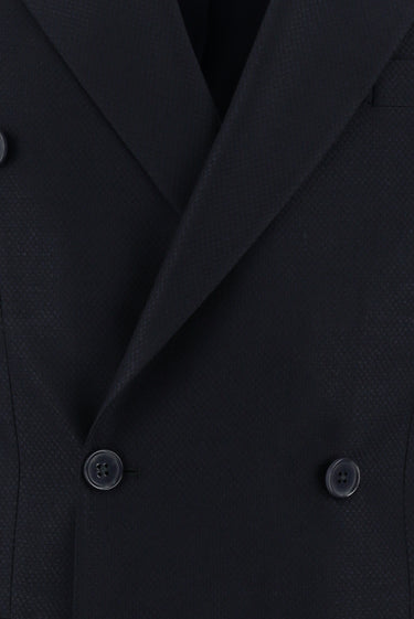 Koyu Lacivert Slim Fit Dar Kesim Desenli Kruvaze Takım Elbise