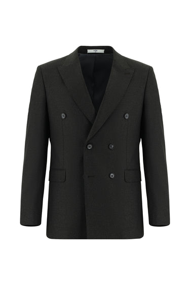 Koyu Antrasit Slim Fit Dar Kesim Desenli Kruvaze Takım Elbise