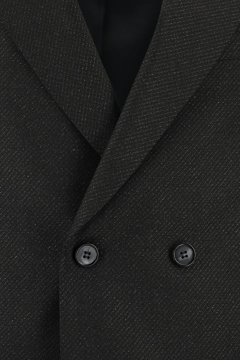 Koyu Antrasit 7 Drop Super Slim Fit Eksra Dar Kesim Desenli Kruvaze Takım Elbise