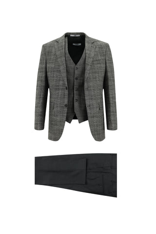 Koyu Füme 7 Drop Slim Fit Dar Kesim Kombinli Yelekli Takım Elbise