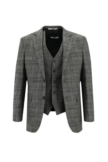 Koyu Füme Slim Fit Dar Kesim Kombinli Yelekli Takım Elbise