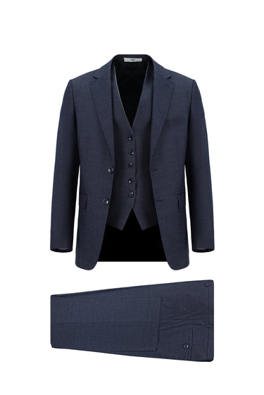 Orta Lacivert Regular Fit Kombinli Yelekli Takım Elbise