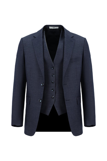 Orta Lacivert Regular Fit Kombinli Yelekli Takım Elbise