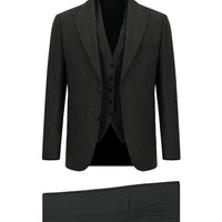 Siyah Slim Fit Dar Kesim Kombinli Yelekli Takım Elbise