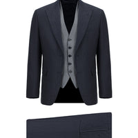 Orta Lacivert 7 Drop Slim Fit Dar Kesim Kombinli Yelekli Takım Elbise