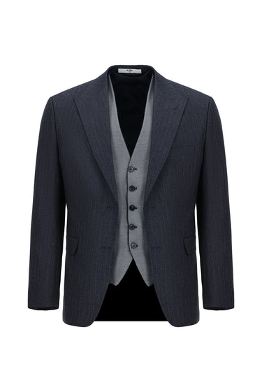 Orta Lacivert Slim Fit Dar Kesim Kombinli Yelekli Takım Elbise