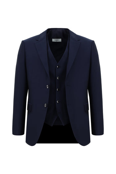 Koyu Lacivert Slim Fit Dar Kesim Yelekli Takım Elbise