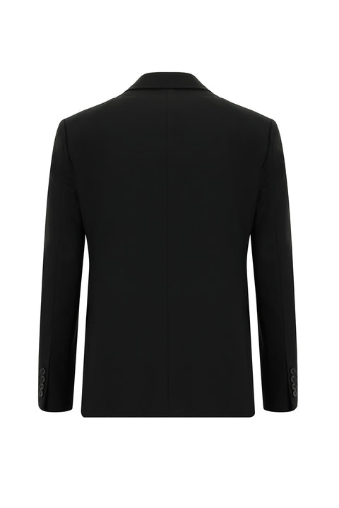 Siyah 7 Drop Slim Fit Dar Kesim Yünlü Desenli Takım Elbise