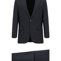 Koyu Füme Slim Fit Dar Kesim Yünlü Klasik Desenli Takım Elbise