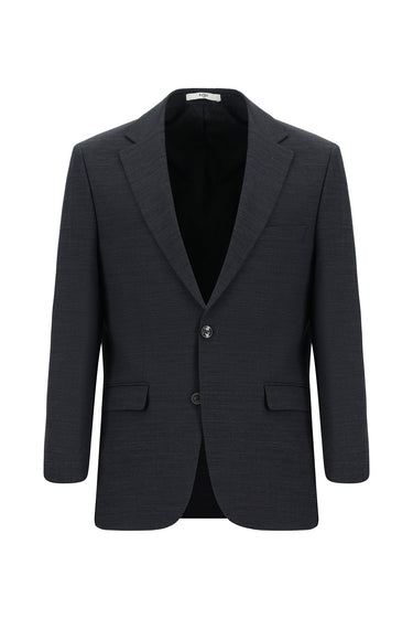 Koyu Füme Slim Fit Dar Kesim Yünlü Klasik Desenli Takım Elbise
