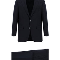 Koyu Lacivert Slim Fit Dar Kesim Yünlü Klasik Desenli Takım Elbise