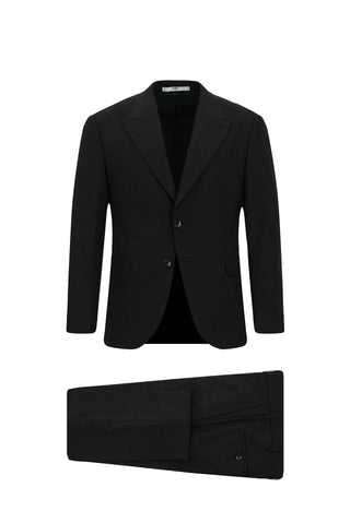 Siyah 7 Drop Slim Fit Dar Kesim Yünlü Desenli Takım Elbise