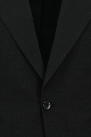 Siyah 7 Drop Slim Fit Dar Kesim Yünlü Desenli Takım Elbise