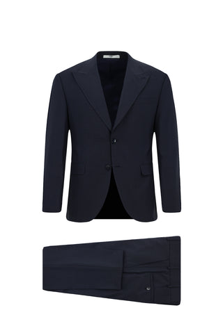 Koyu Lacivert 7 Drop Slim Fit Dar Kesim Yünlü Desenli Takım Elbise