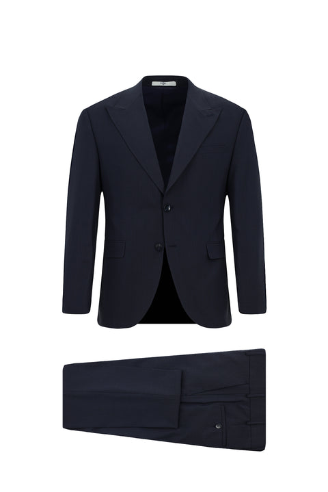 Koyu Lacivert 7 Drop Slim Fit Dar Kesim Yünlü Desenli Takım Elbise