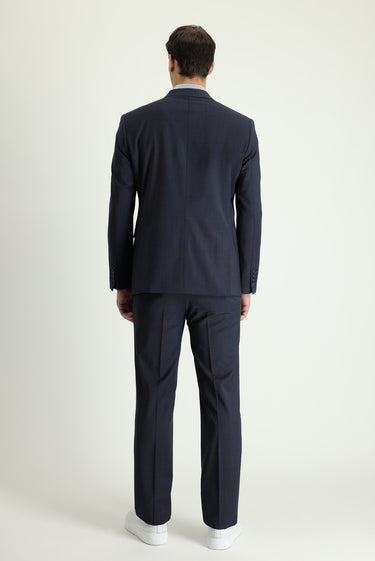 Koyu Lacivert Slim Fit Dar Kesim Yünlü Klasik Takım Elbise