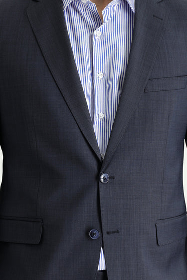 Koyu Lacivert Slim Fit Dar Kesim Yünlü Klasik Takım Elbise