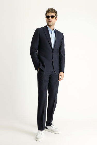 Koyu Lacivert Muscle Fit Yünlü Klasik Takım Elbise