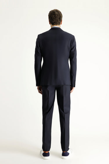 Koyu Lacivert Muscle Fit Yünlü Klasik Takım Elbise