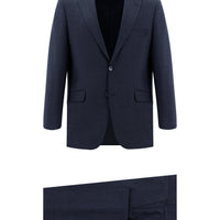 Koyu Lacivert 4 Drop Relaxed Fit Rahat Kesim Yünlü Desenli Takım Elbise