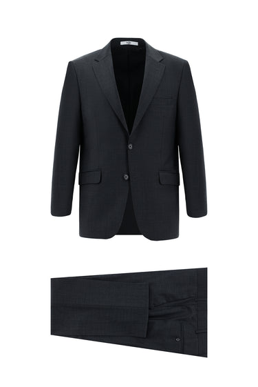 Koyu Antrasit Relaxed Fit Rahat Kesim Yünlü Klasik Desenli Takım Elbise