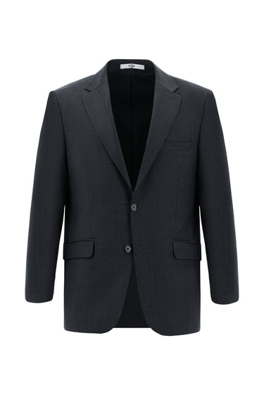 Koyu Antrasit Relaxed Fit Rahat Kesim Yünlü Klasik Desenli Takım Elbise