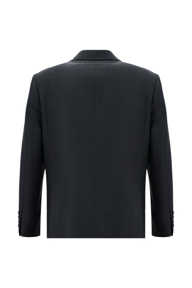 Koyu Antrasit Relaxed Fit Rahat Kesim Yünlü Klasik Desenli Takım Elbise