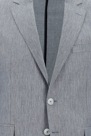 Açık Lacivert 7 Drop Slim Fit Dar Kesim Beli Lastikli İpli Desenli Pamuklu Keten Karışımlı Takım Elbise