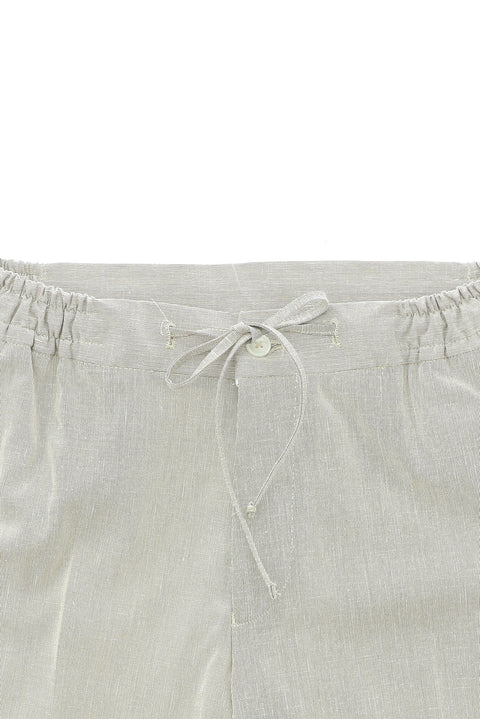 Orta Bej 7 Drop Slim Fit Dar Kesim Beli Lastikli İpli Desenli Pamuklu Keten Karışımlı Takım Elbise