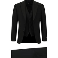 Siyah Relaxed Fit Rahat Kesim Mono Yaka Yelekli Smokin & Damatlık