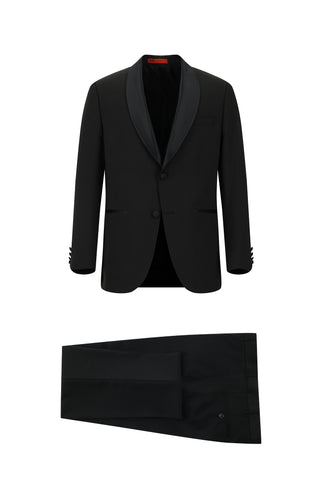 Siyah 6 Drop Regular Fit Standart Kesim Şal Yaka Desenli Smokin & Damatlık