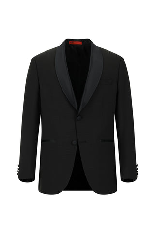 Siyah 6 Drop Regular Fit Standart Kesim Şal Yaka Desenli Smokin & Damatlık