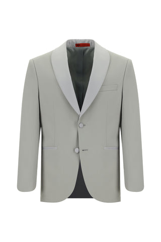 Açık Gri 7 Drop Slim Fit Dar Kesim Şal Yaka Smokin & Damatlık