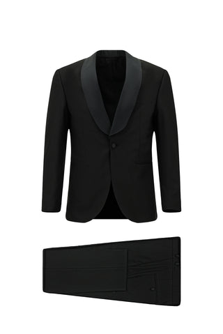 Siyah 7 Drop Slim Fit Dar Kesim Şal Yaka Smokin & Damatlık