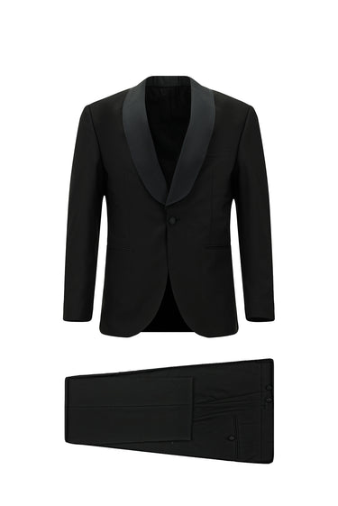 Siyah Slim Fit Dar Kesim Şal Yaka Smokin & Damatlık