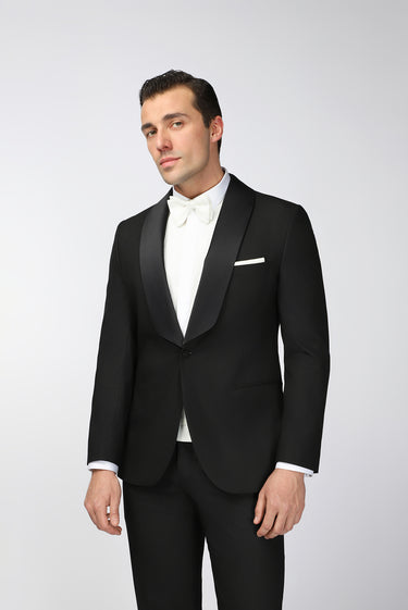 Siyah Relaxed Fit Rahat Kesim Şal Yaka Smokin & Damatlık